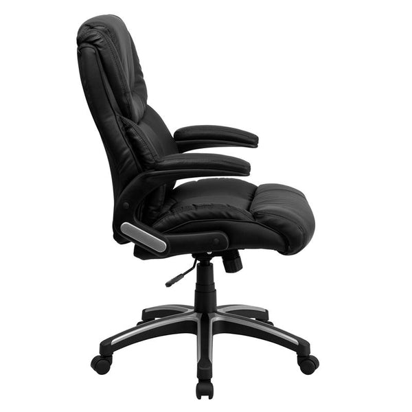 Flash Furniture High Back Black Leather Executive Swivel Chair with Double Layered Headrest and Open Arms - BT-9896H-GG