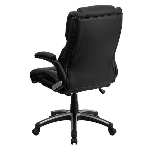 Flash Furniture High Back Black Leather Executive Swivel Chair with Double Layered Headrest and Open Arms - BT-9896H-GG
