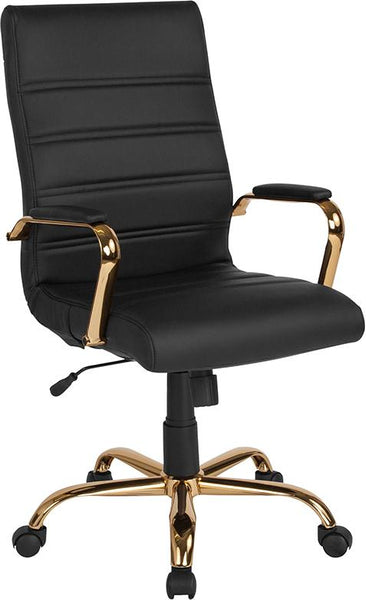 Flash Furniture High Back Black Leather Executive Swivel Chair with Gold Frame and Arms - GO-2286H-BK-GLD-GG