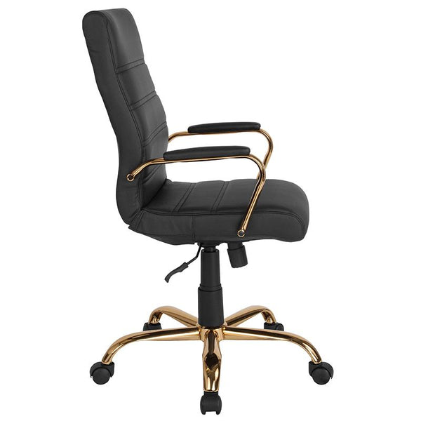 Flash Furniture High Back Black Leather Executive Swivel Chair with Gold Frame and Arms - GO-2286H-BK-GLD-GG