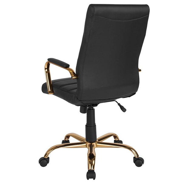 Flash Furniture High Back Black Leather Executive Swivel Chair with Gold Frame and Arms - GO-2286H-BK-GLD-GG