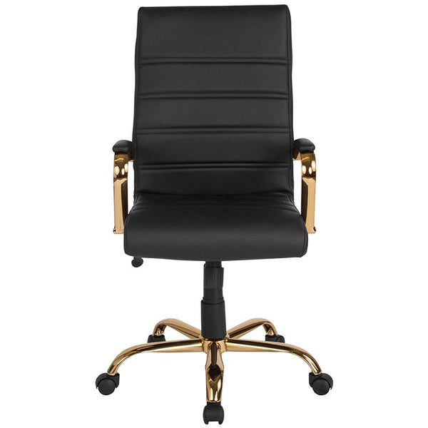 Flash Furniture High Back Black Leather Executive Swivel Chair with Gold Frame and Arms - GO-2286H-BK-GLD-GG