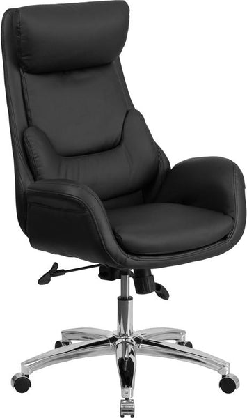 Flash Furniture High Back Black Leather Executive Swivel Chair with Lumbar Pillow and Arms - BT-90027OH-GG