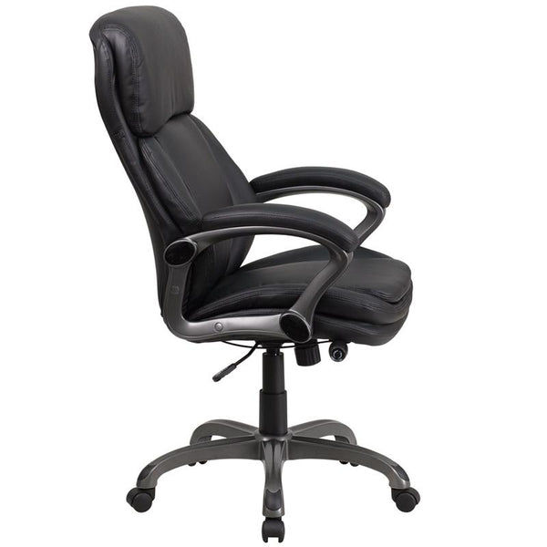 Flash Furniture High Back Black Leather Executive Swivel Chair with Lumbar Support Knob with Arms - BT-90272H-GG