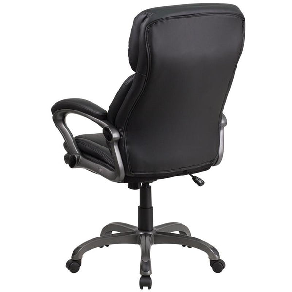 Flash Furniture High Back Black Leather Executive Swivel Chair with Lumbar Support Knob with Arms - BT-90272H-GG