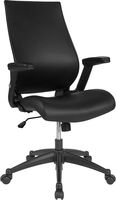 Flash Furniture High Back Black Leather Executive Swivel Chair with Molded Foam Seat and Adjustable Arms - BL-LB-8809-LEA-GG