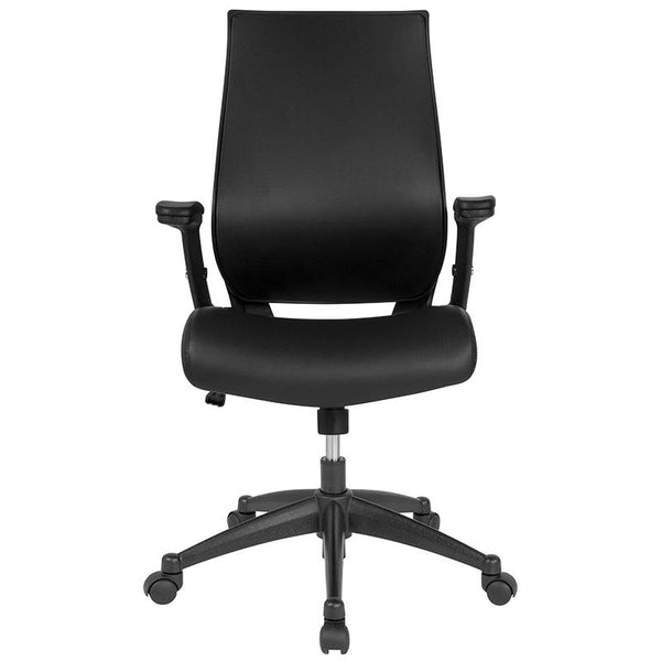 Flash Furniture High Back Black Leather Executive Swivel Chair with Molded Foam Seat and Adjustable Arms - BL-LB-8809-LEA-GG