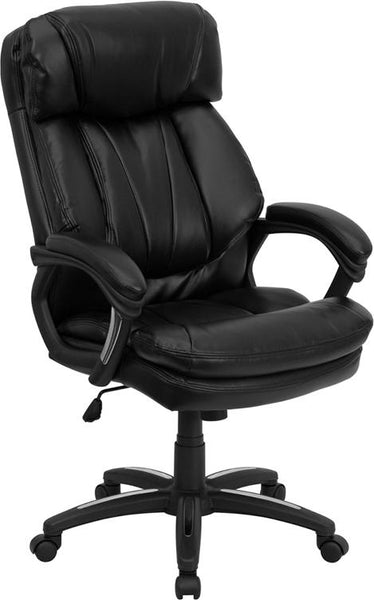 Flash Furniture High Back Black Leather Executive Swivel Chair with Plush Headrest, Extensive Padding and Arms - GO-1097-BK-LEA-GG