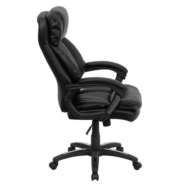 Flash Furniture High Back Black Leather Executive Swivel Chair with Plush Headrest, Extensive Padding and Arms - GO-1097-BK-LEA-GG