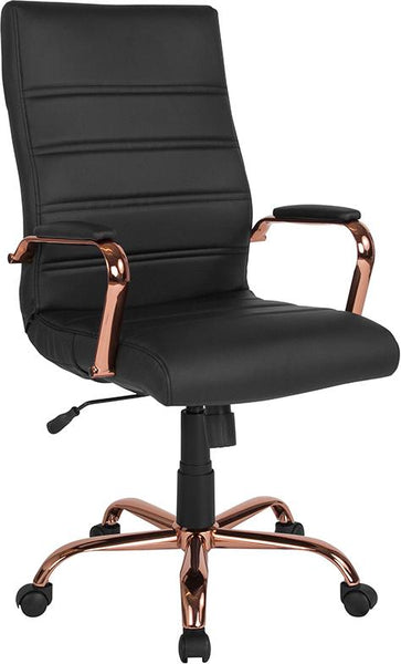 Flash Furniture High Back Black Leather Executive Swivel Chair with Rose Gold Frame and Arms - GO-2286H-BK-RSGLD-GG