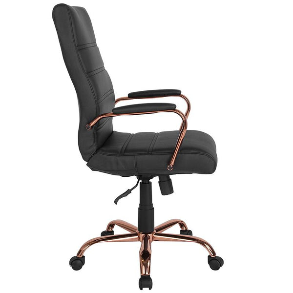 Flash Furniture High Back Black Leather Executive Swivel Chair with Rose Gold Frame and Arms - GO-2286H-BK-RSGLD-GG