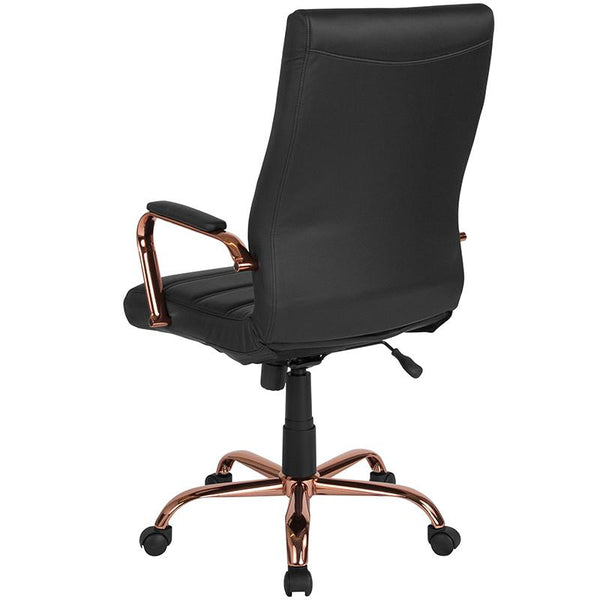 Flash Furniture High Back Black Leather Executive Swivel Chair with Rose Gold Frame and Arms - GO-2286H-BK-RSGLD-GG