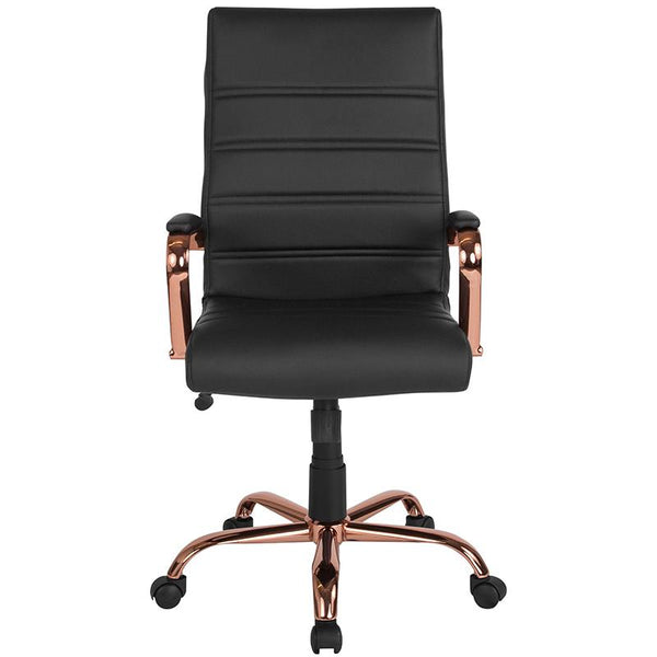 Flash Furniture High Back Black Leather Executive Swivel Chair with Rose Gold Frame and Arms - GO-2286H-BK-RSGLD-GG