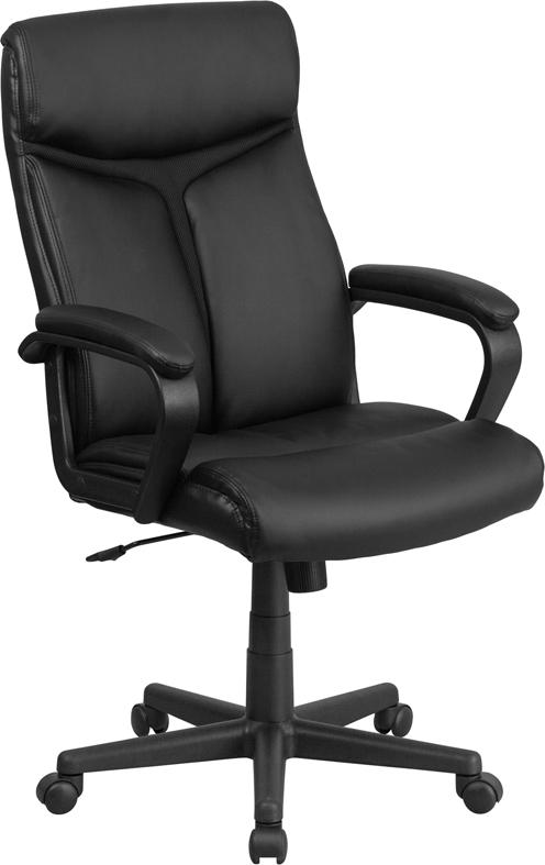 Flash Furniture High Back Black Leather Executive Swivel Chair with Slight Mesh Accent and Arms - GO-2196-1-GG