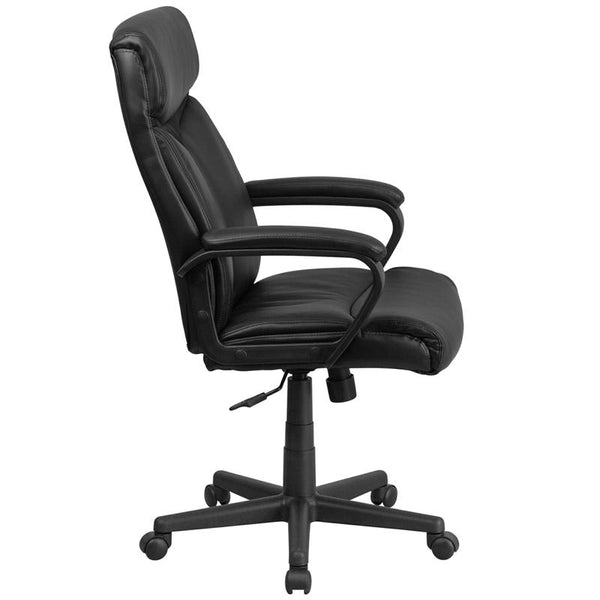 Flash Furniture High Back Black Leather Executive Swivel Chair with Slight Mesh Accent and Arms - GO-2196-1-GG