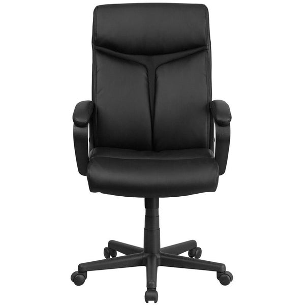 Flash Furniture High Back Black Leather Executive Swivel Chair with Slight Mesh Accent and Arms - GO-2196-1-GG