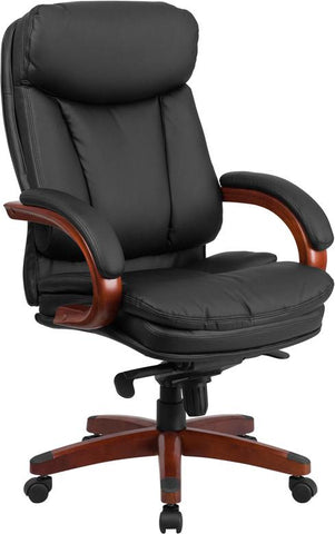 Flash Furniture High Back Black Leather Executive Swivel Chair with Synchro-Tilt Mechanism, Mahogany Wood Base and Arms - BT-90171H-S-GG