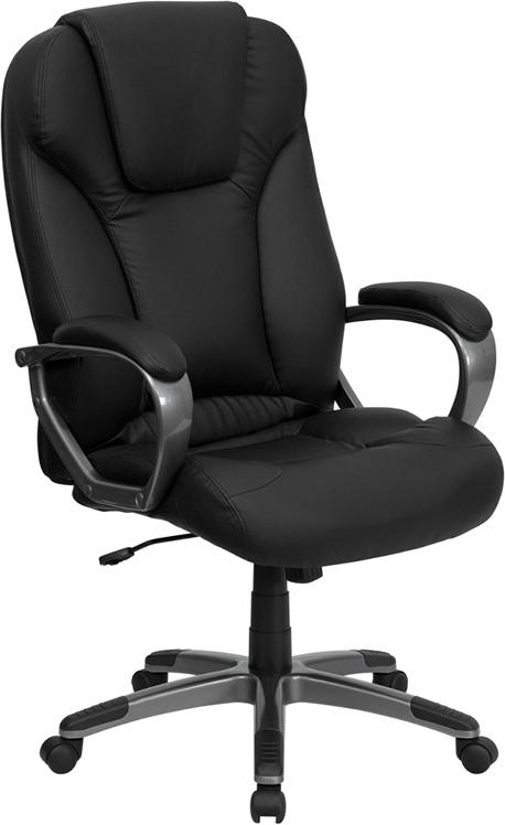 Flash Furniture High Back Black Leather Executive Swivel Chair with Titanium Nylon Base and Arms - BT-9066-BK-GG