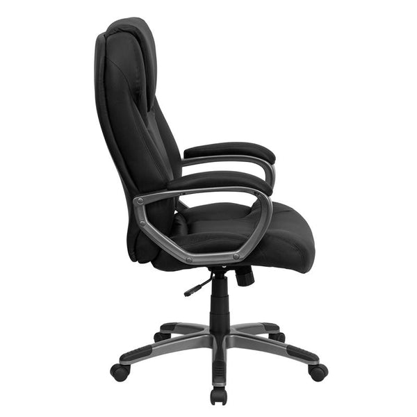 Flash Furniture High Back Black Leather Executive Swivel Chair with Titanium Nylon Base and Arms - BT-9066-BK-GG