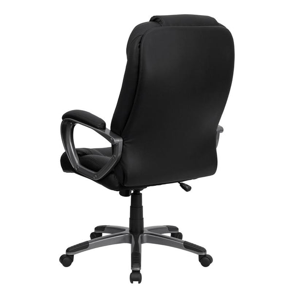 Flash Furniture High Back Black Leather Executive Swivel Chair with Titanium Nylon Base and Arms - BT-9066-BK-GG