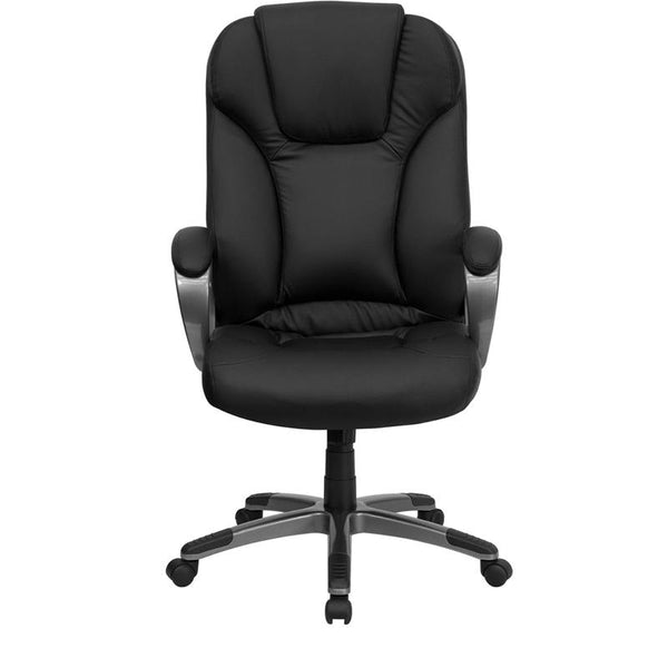 Flash Furniture High Back Black Leather Executive Swivel Chair with Titanium Nylon Base and Arms - BT-9066-BK-GG