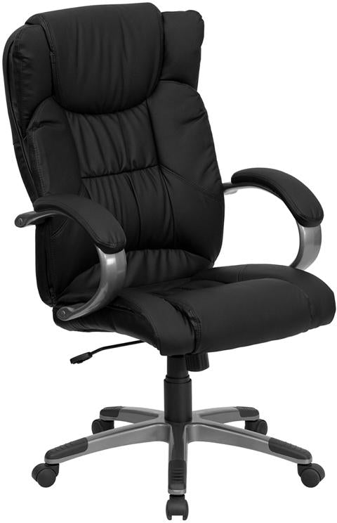 Flash Furniture High Back Black Leather Executive Swivel Chair with Titanium Nylon Base and Loop Arms - BT-9088-BK-GG