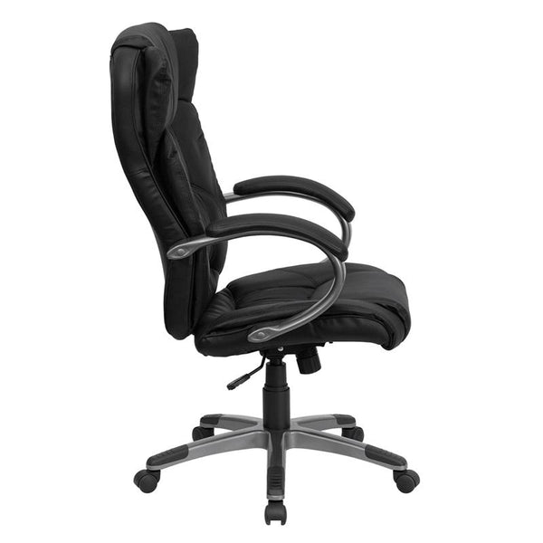 Flash Furniture High Back Black Leather Executive Swivel Chair with Titanium Nylon Base and Loop Arms - BT-9088-BK-GG