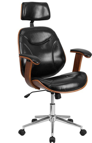 Flash Furniture High Back Black Leather Executive Wood Swivel Chair with Arms - SD-SDM-2235-5-BK-HR-GG