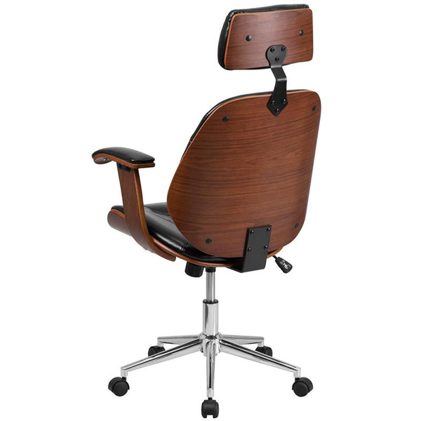 Flash Furniture High Back Black Leather Executive Wood Swivel Chair with Arms - SD-SDM-2235-5-BK-HR-GG