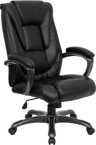 Flash Furniture High Back Black Leather Layered Upholstered Executive Swivel Chair with Smoke Metal Base and Padded Arms - GO-7194B-BK-GG