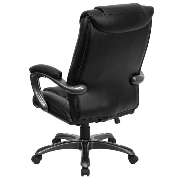 Flash Furniture High Back Black Leather Layered Upholstered Executive Swivel Chair with Smoke Metal Base and Padded Arms - GO-7194B-BK-GG