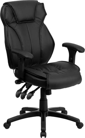 Flash Furniture High Back Black Leather Multifunction Executive Swivel Chair with Lumbar Support Knob with Arms - BT-9835H-GG