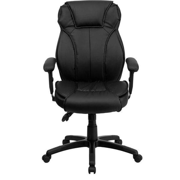 Flash Furniture High Back Black Leather Multifunction Executive Swivel Chair with Lumbar Support Knob with Arms - BT-9835H-GG