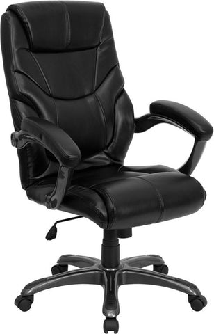 Flash Furniture High Back Black Leather Overstuffed Executive Swivel Chair with Arms - GO-724H-BK-LEA-GG