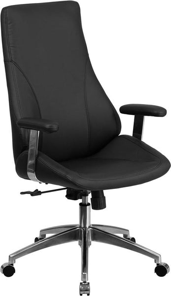 Flash Furniture High Back Black Leather Smooth Upholstered Executive Swivel Chair with Arms - BT-90068H-GG