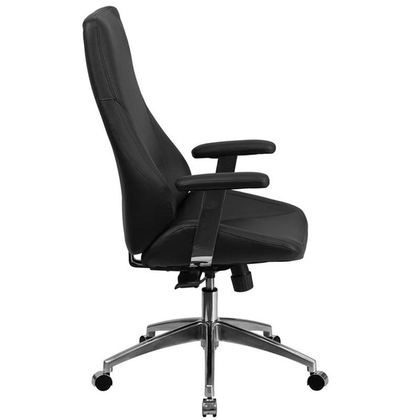 Flash Furniture High Back Black Leather Smooth Upholstered Executive Swivel Chair with Arms - BT-90068H-GG