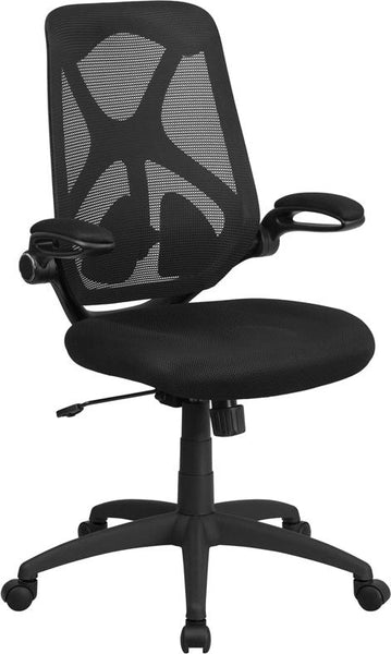 Flash Furniture High Back Black Mesh Executive Swivel Chair with Adjustable Lumbar, 2-Paddle Control and Flip-Up Arms - HL-0013-GG