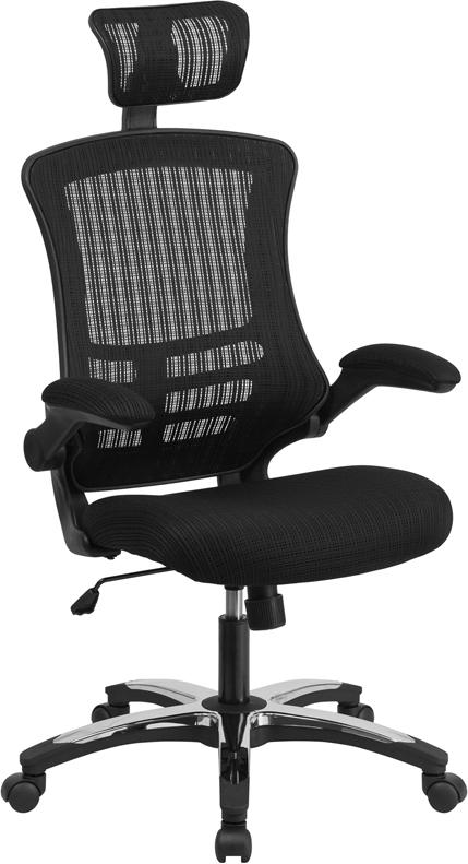 Flash Furniture High Back Black Mesh Executive Swivel Chair with Chrome Plated Nylon Base and Flip-Up Arms - BL-X-5H-GG