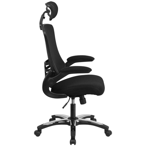 Flash Furniture High Back Black Mesh Executive Swivel Chair with Chrome Plated Nylon Base and Flip-Up Arms - BL-X-5H-GG