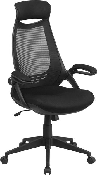 Flash Furniture High Back Black Mesh Executive Swivel Chair with Flip-Up Arms - HL-0018-GG