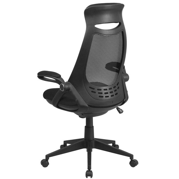 Flash Furniture High Back Black Mesh Executive Swivel Chair with Flip-Up Arms - HL-0018-GG