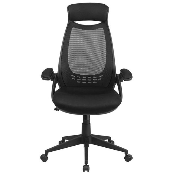 Flash Furniture High Back Black Mesh Executive Swivel Chair with Flip-Up Arms - HL-0018-GG