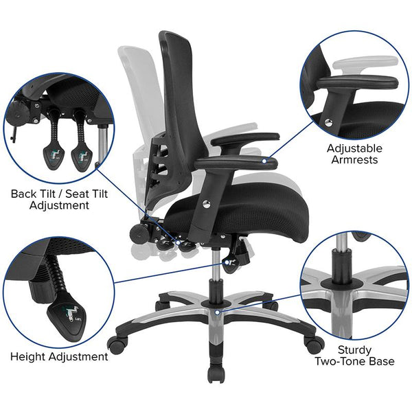 Flash Furniture High Back Black Mesh Multifunction Executive Swivel Chair with Molded Foam Seat and Adjustable Arms - BL-LB-8817-GG