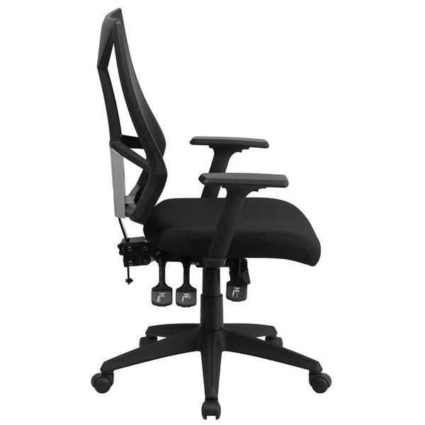 Flash Furniture High Back Black Mesh Multifunction Swivel Task Chair with Adjustable Arms - HL-0017-GG