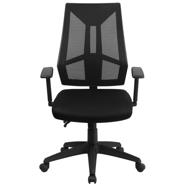 Flash Furniture High Back Black Mesh Multifunction Swivel Task Chair with Adjustable Arms - HL-0017-GG