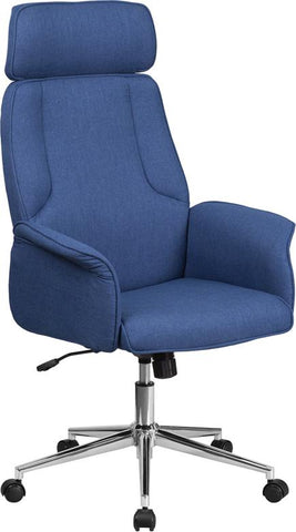 Flash Furniture High Back Blue Fabric Executive Swivel Chair with Chrome Base and Fully Upholstered Arms - CH-CX0944H-BL-GG