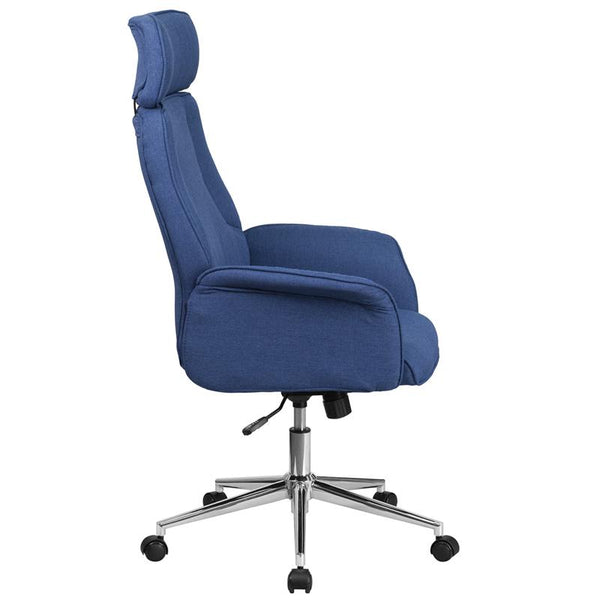 Flash Furniture High Back Blue Fabric Executive Swivel Chair with Chrome Base and Fully Upholstered Arms - CH-CX0944H-BL-GG