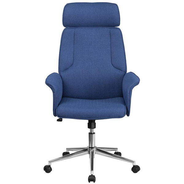 Flash Furniture High Back Blue Fabric Executive Swivel Chair with Chrome Base and Fully Upholstered Arms - CH-CX0944H-BL-GG