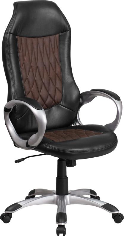 Flash Furniture High Back Brown Fabric and Black Vinyl Executive Swivel Chair with Arms - CH-CX0906H-GG