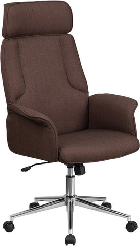 Flash Furniture High Back Brown Fabric Executive Swivel Chair with Chrome Base and Fully Upholstered Arms - CH-CX0944H-BN-GG